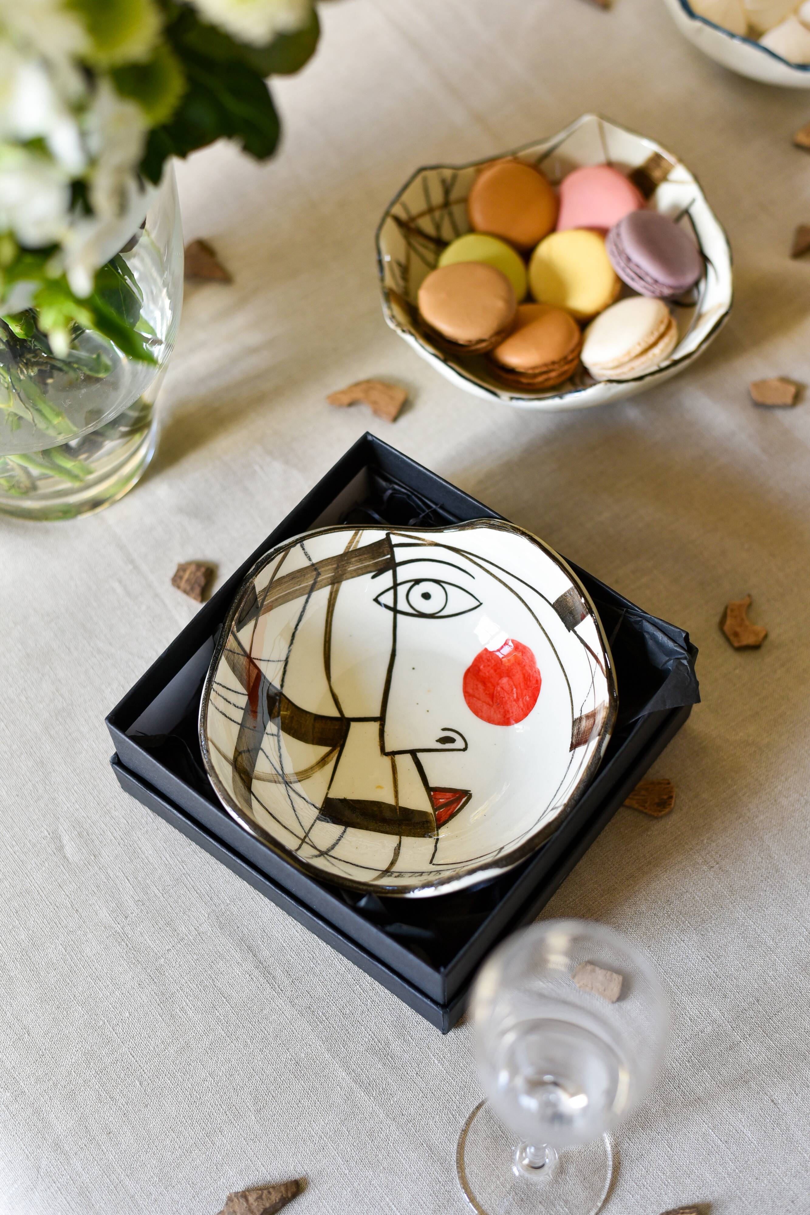 White and brown designer ceramic bowl