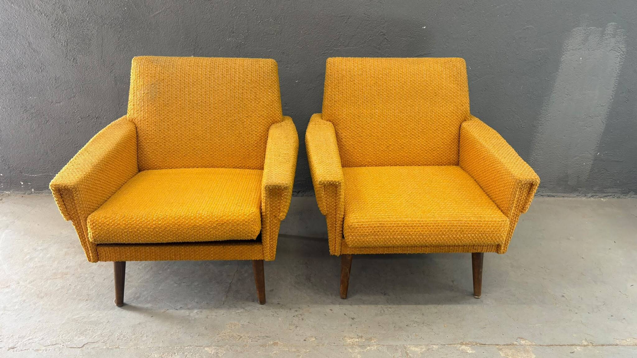 Pair of retro armchairs mid-century upholstered lounge chairs, Central European, mid-20th century