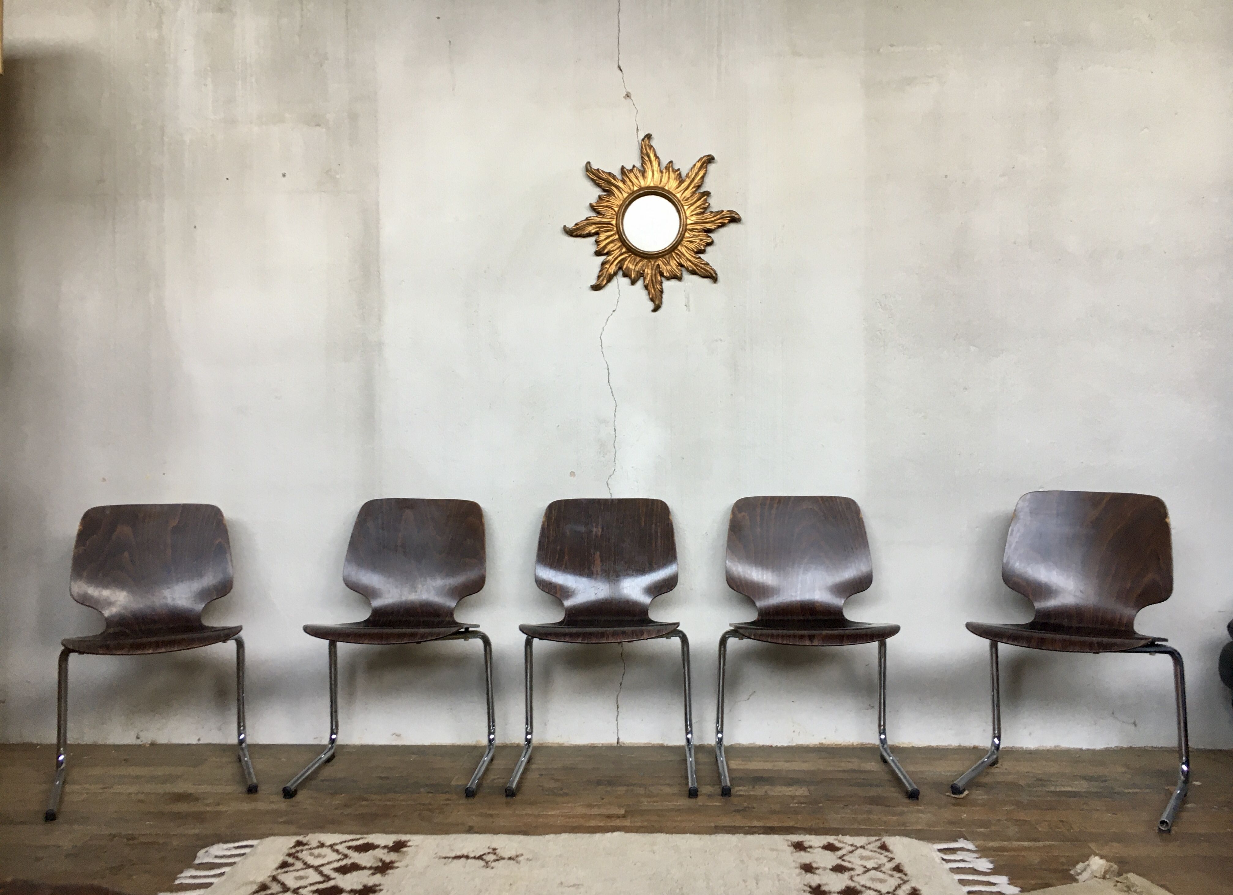 Series of 5 retro vintage stackable chairs flototto pagholz by adam stegner 1960 1970