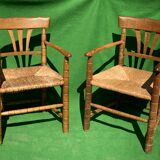 Pair german bobbin turned side chairs with rush seat
