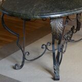 Art deco table, wrought iron on marble, circa 1940