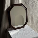 Vintage brown wooden octagonal mirror 58x48