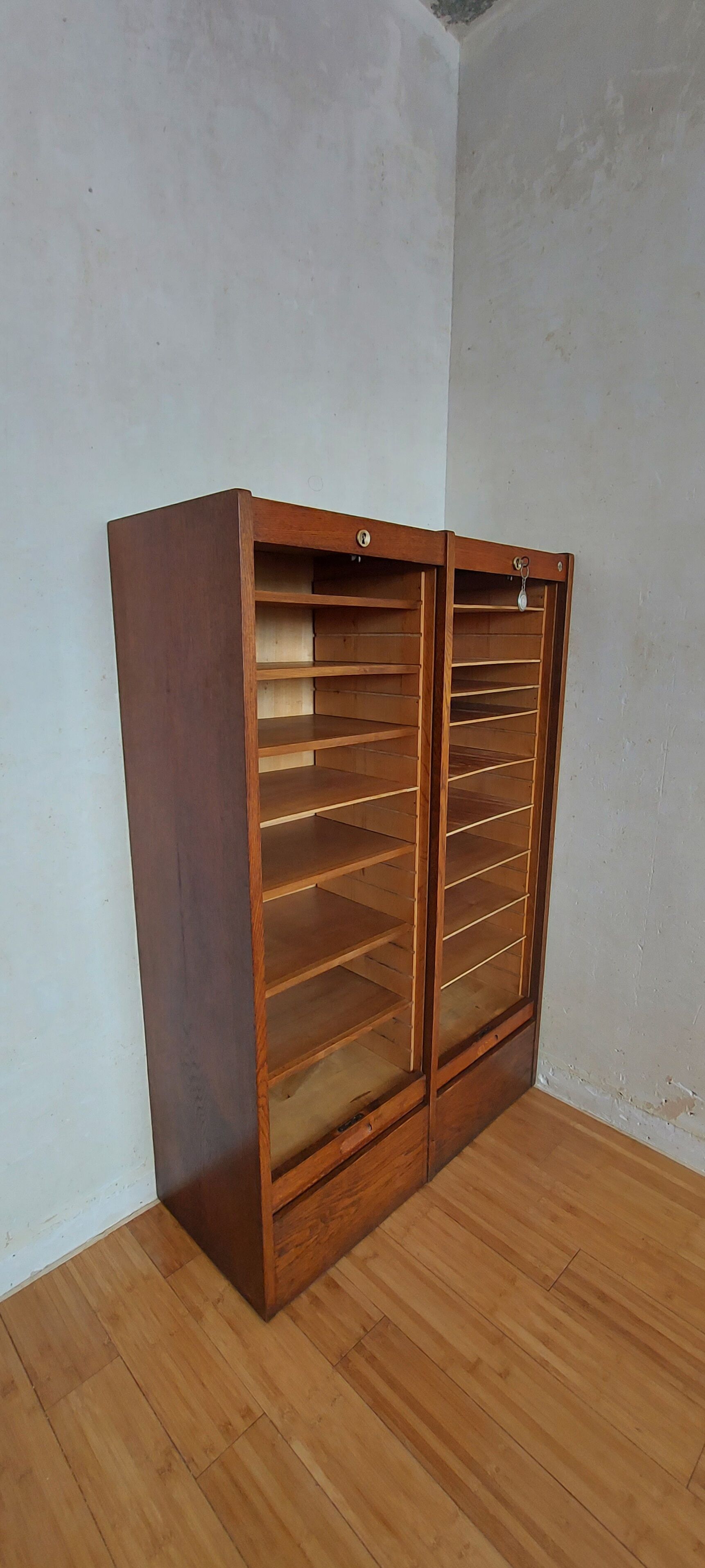 Double frame cabinet with solid oak curtains 50s