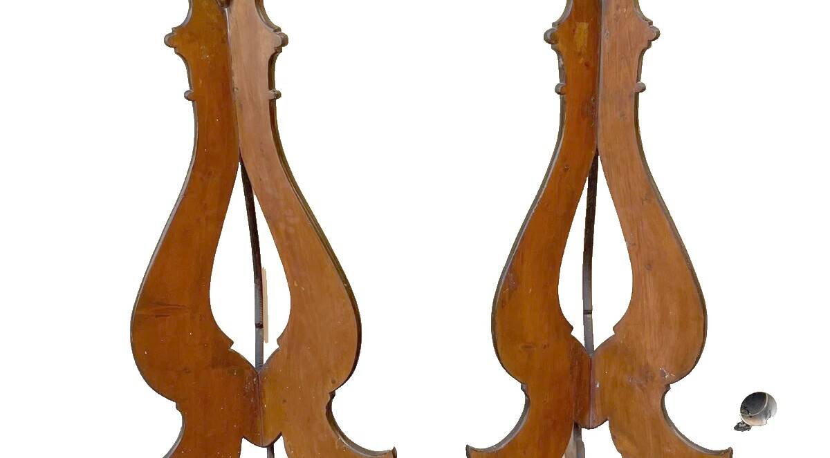 Large pair of late 18th/early 18th century painted wooden candlesticks, bases, tripods