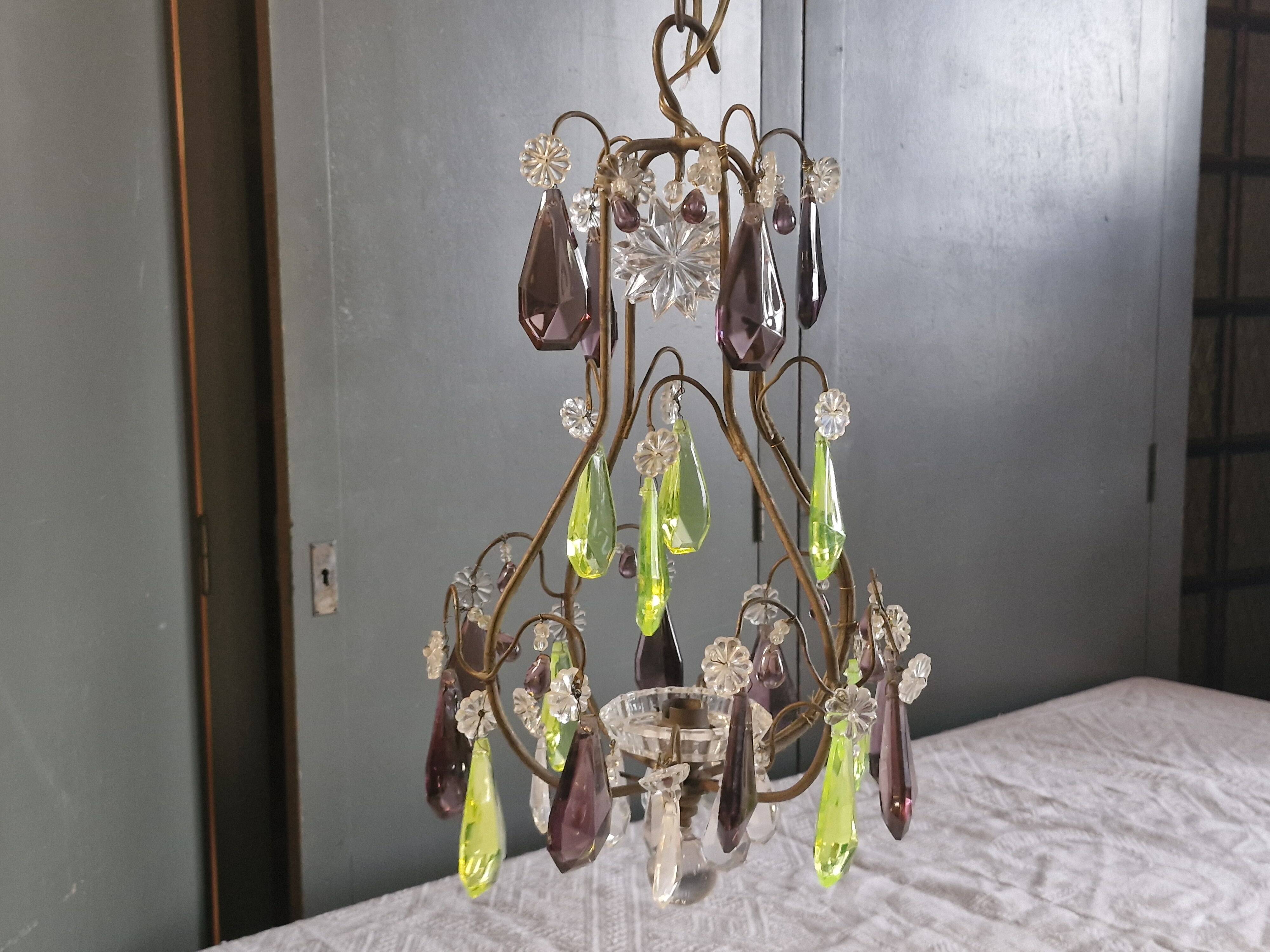 Small crystal boudoir chandelier - 1 light Bobeche signed Baccarat Epoque