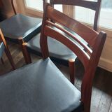 Set of 4 vintage Scandinavian chairs in teak & black skai - 1960s
