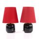 Pair of black faillance table lamps with red lampshade 1960s Sweden