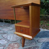 Double teak headof with bedside