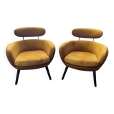 Vintage paire de fauteuils en velours moutarde XXème