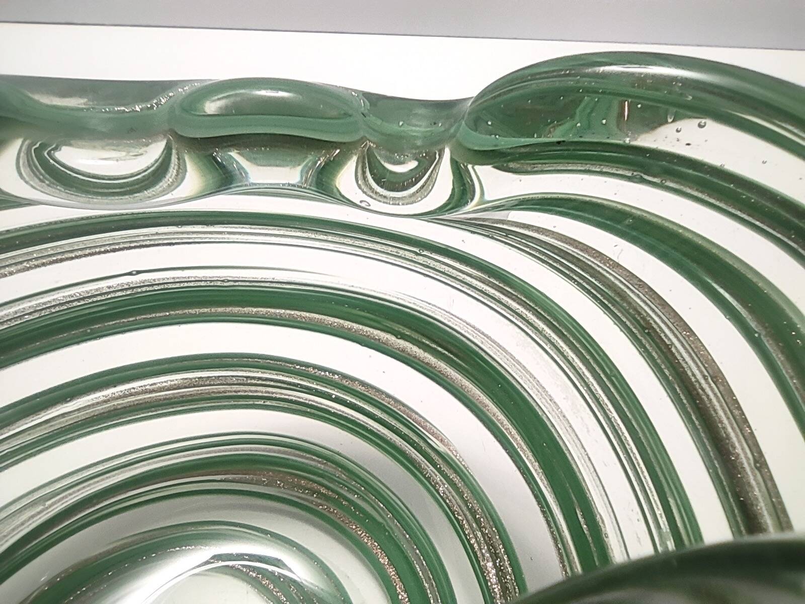 Murano Glass Bowl or Ashtray with Green Canes and Aventurine Glass, Italy