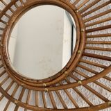 Vintage 1960s sun mirror rattan wicker ORTF spiral design - 68 x 52 cm