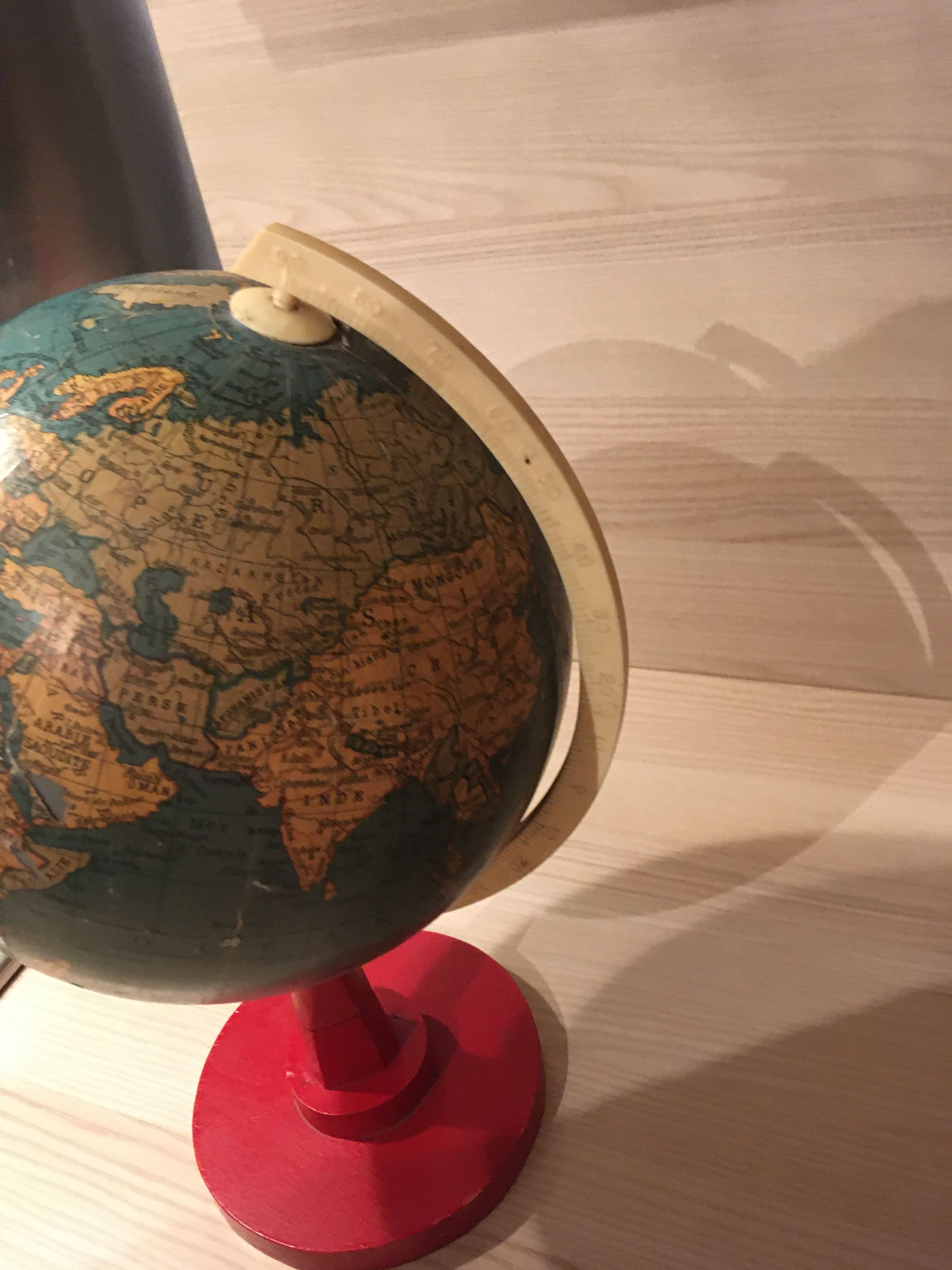 Earth globe ancient wooden foot