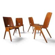 Set of 4 Bauhaus-inspired dining chairs, stackable, 1950