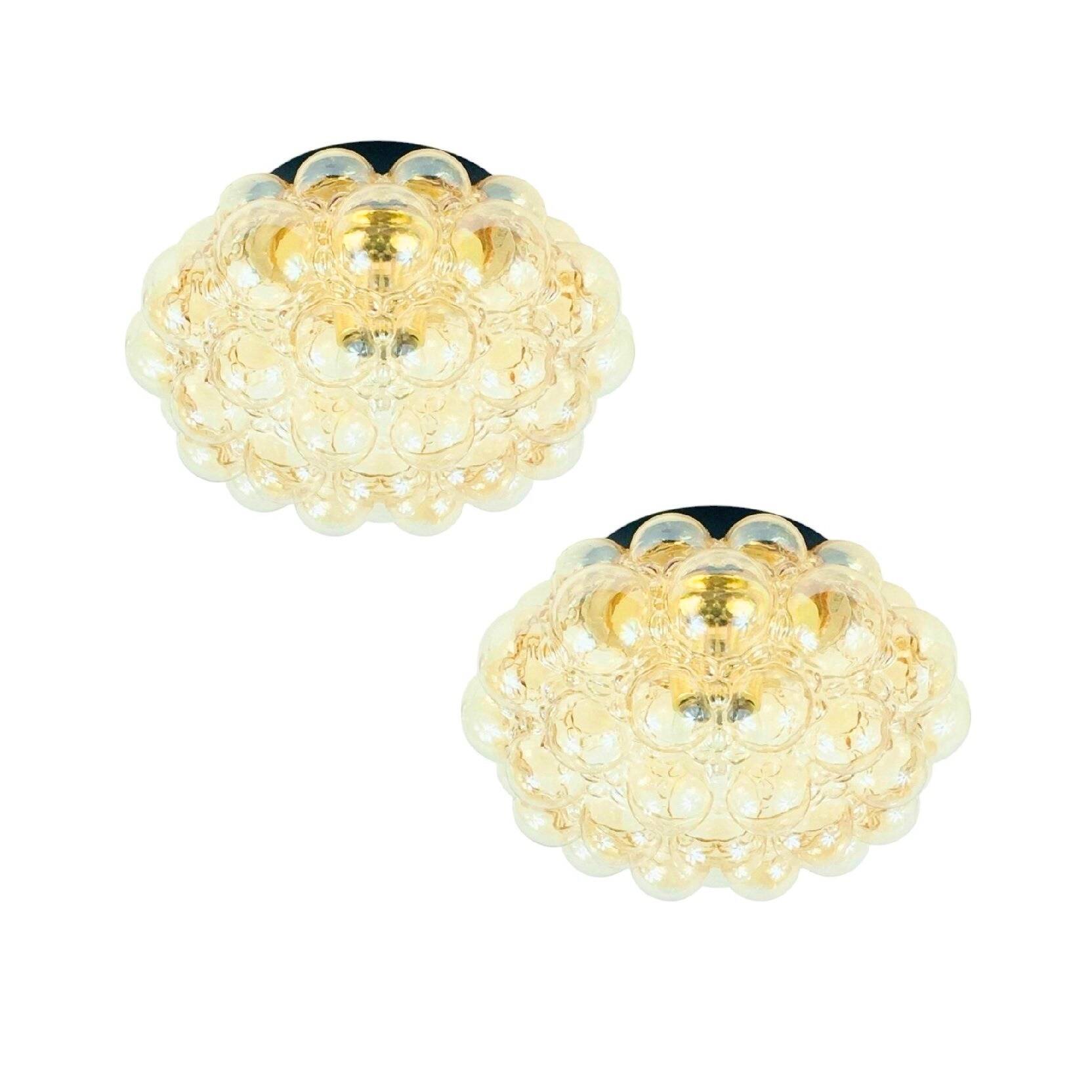 Large Mid-Century Amber Bubble Glass Ceiling Lig by H. Tynell for Limburg