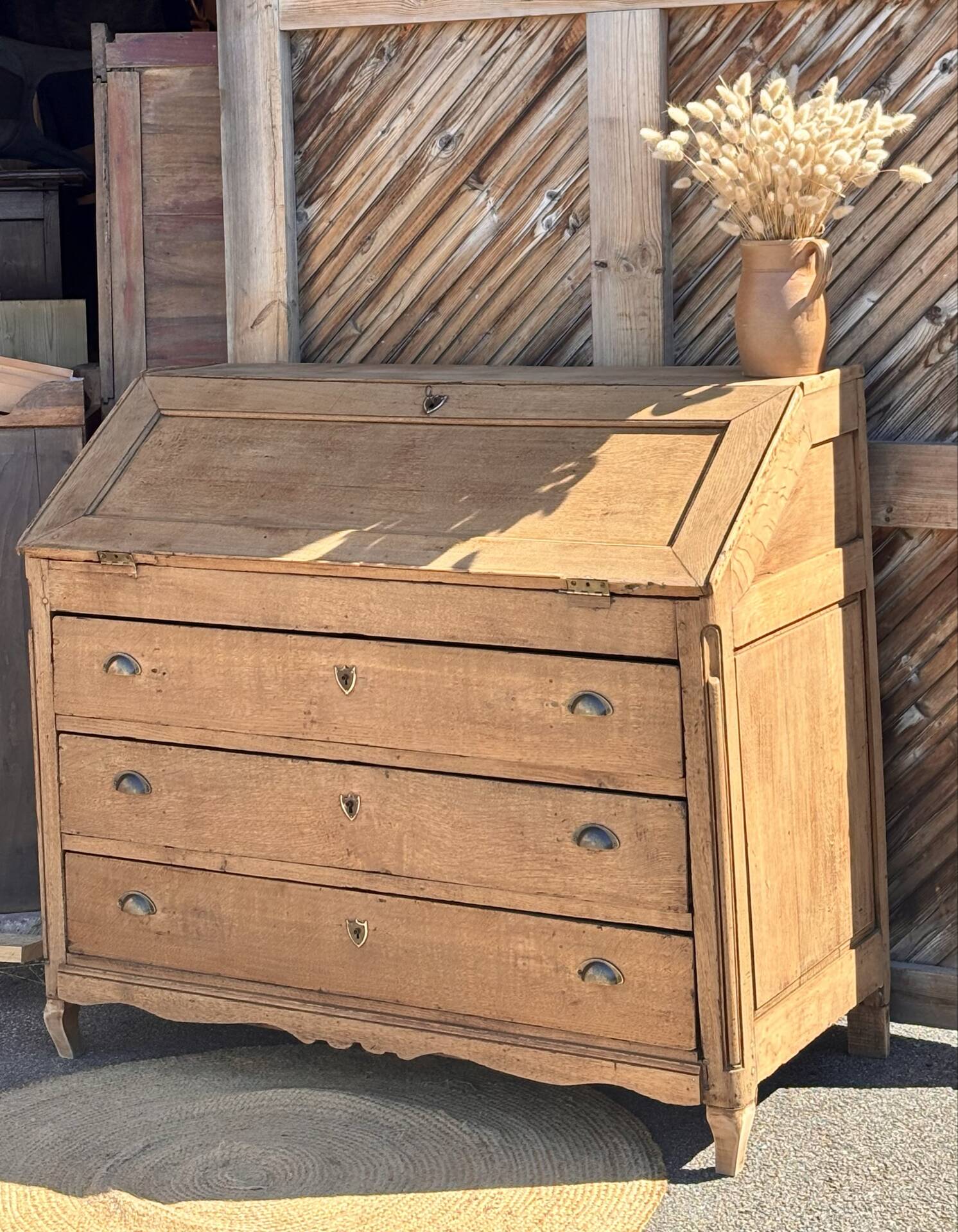 Antique drop-leaf secretary / solid raw oak counter