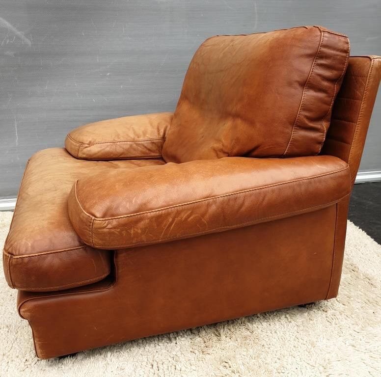 Fauteuil club lounge cuir cognac design 1970