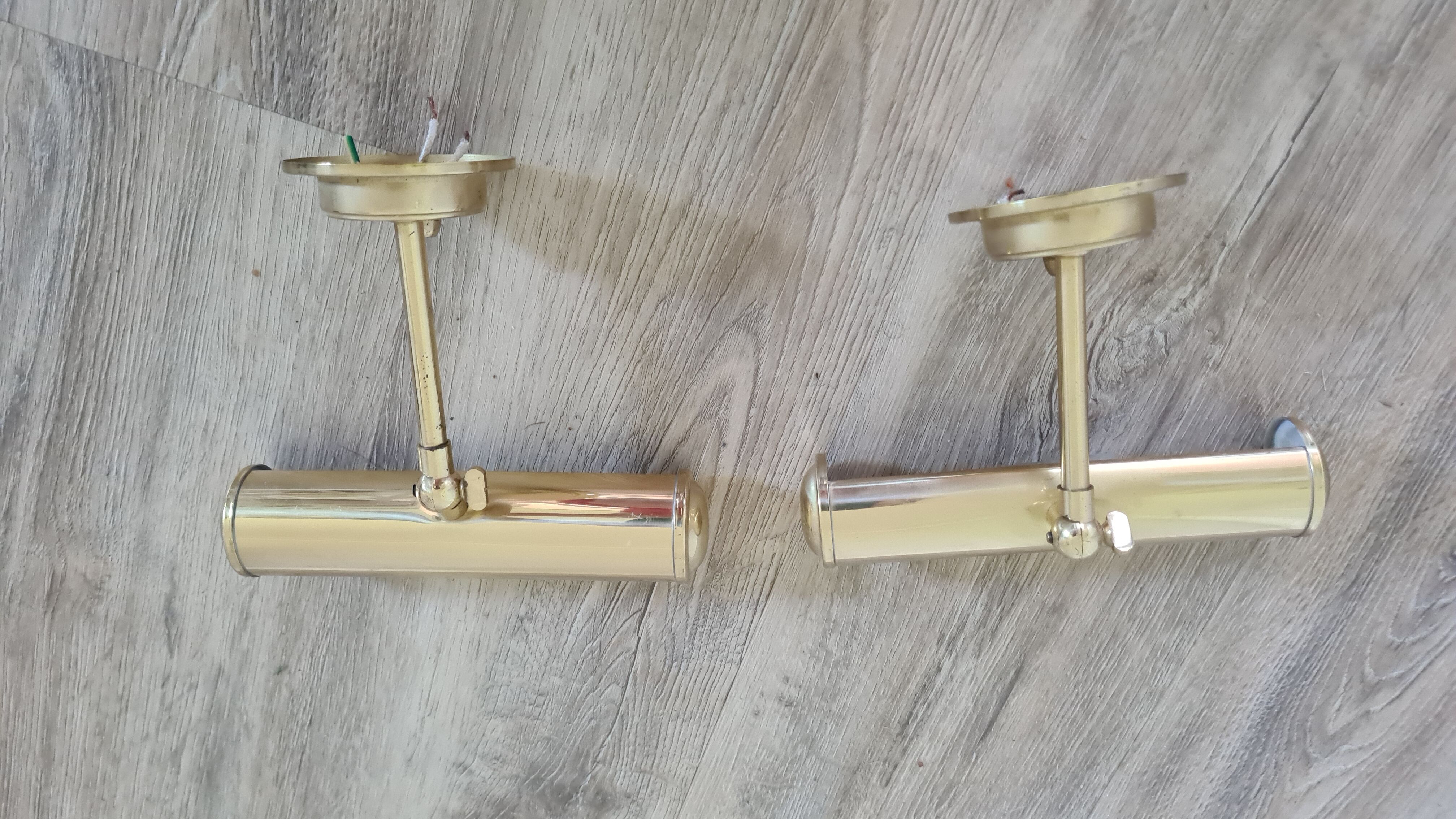 Old pair of gilded brass wall sconces / night lights from the 70s