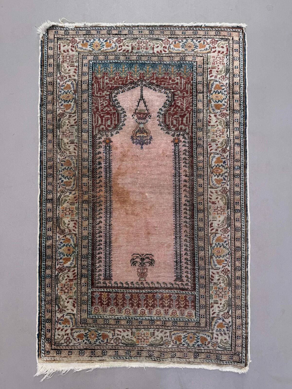 Turkish silk rug shabby vintage, 128x79cm tribal clearance 2510