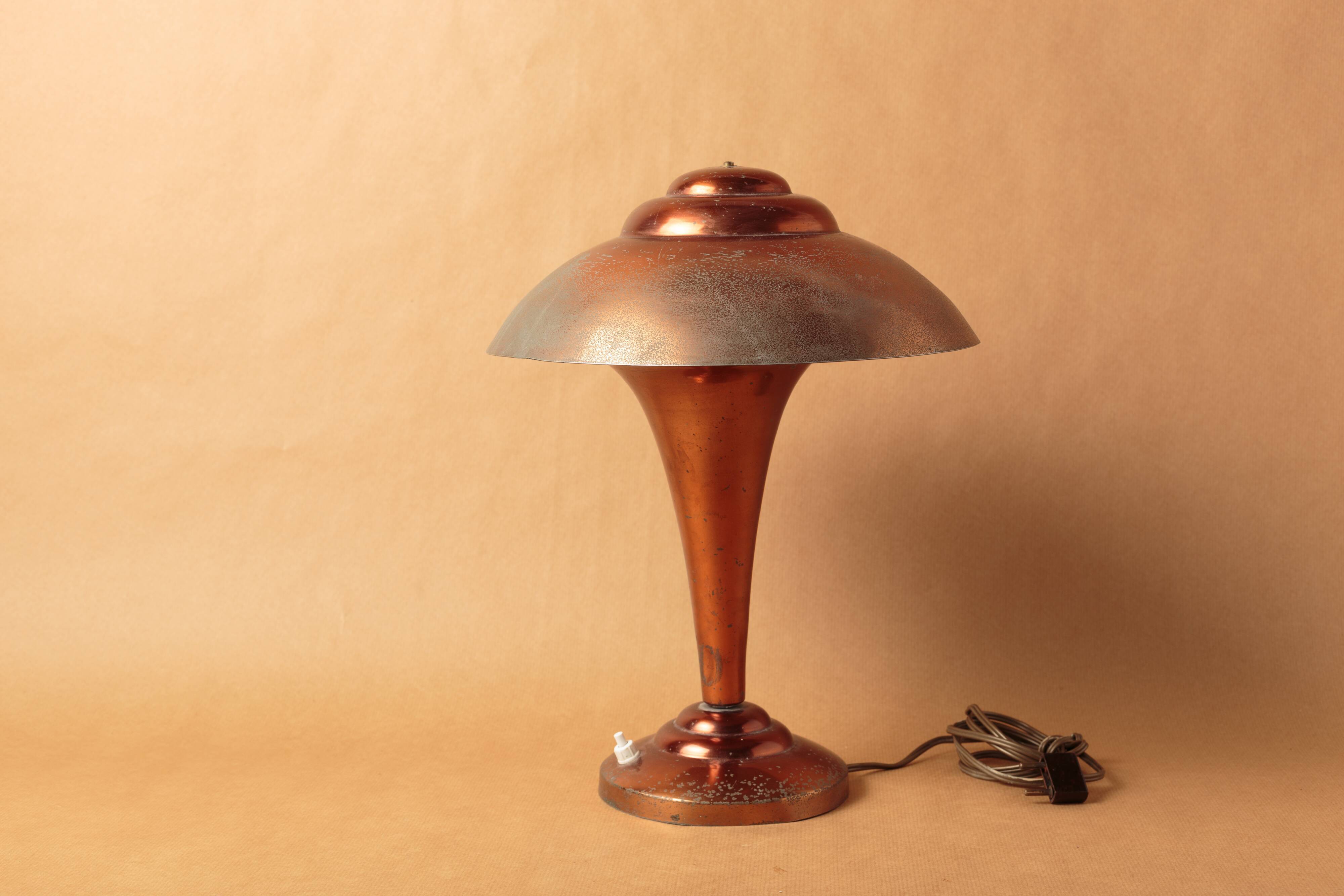 Desk lamp mushroom copper metal art deco 1930 1940
