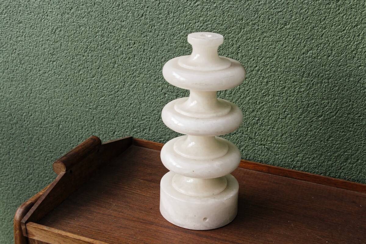 70s designer lamp base, twisted white marble