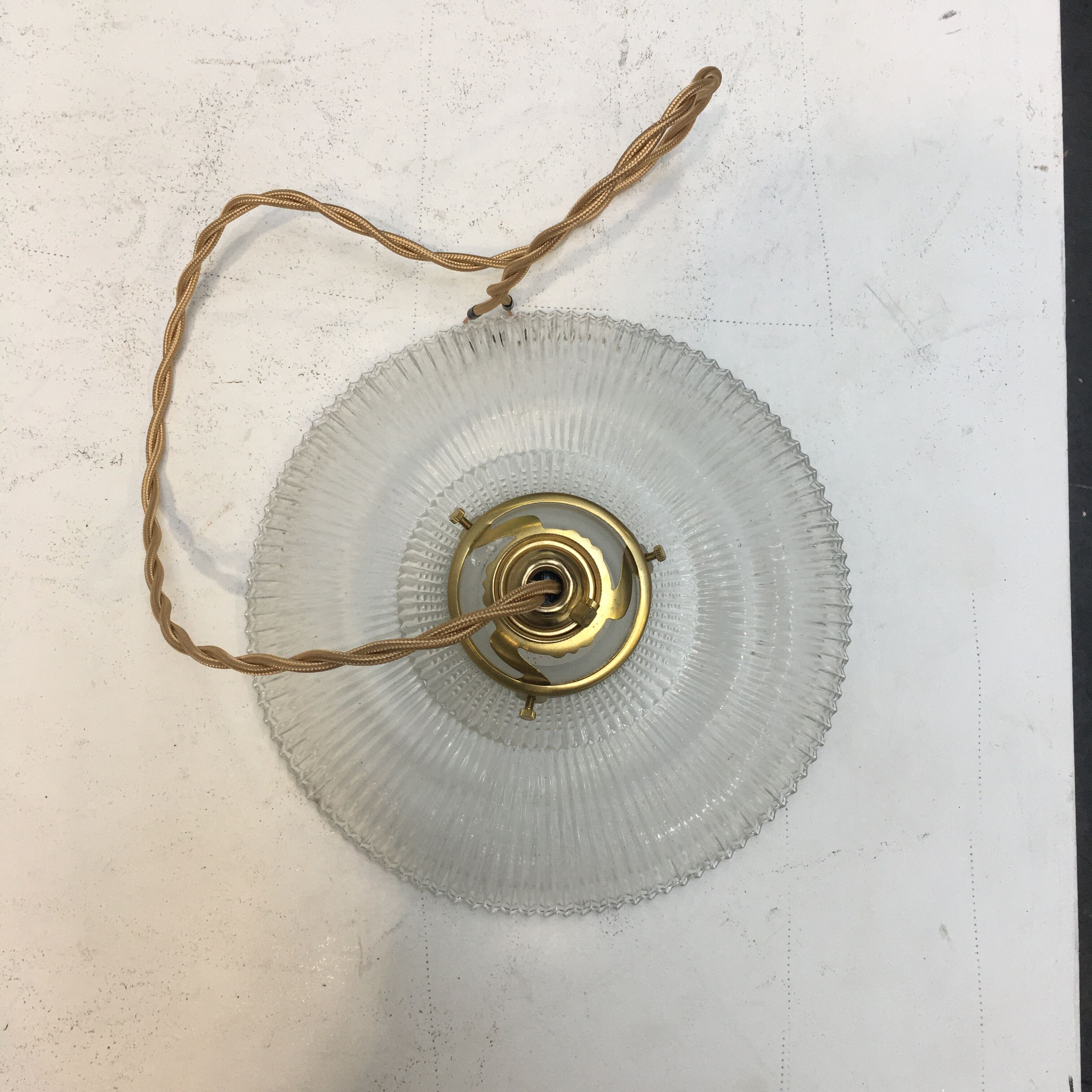 Vintage holophanous glass pendant lamp