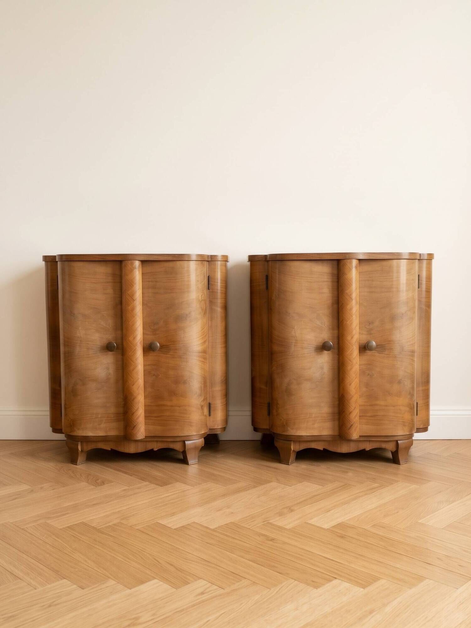 Pair of Art Deco bedside tables in walnut