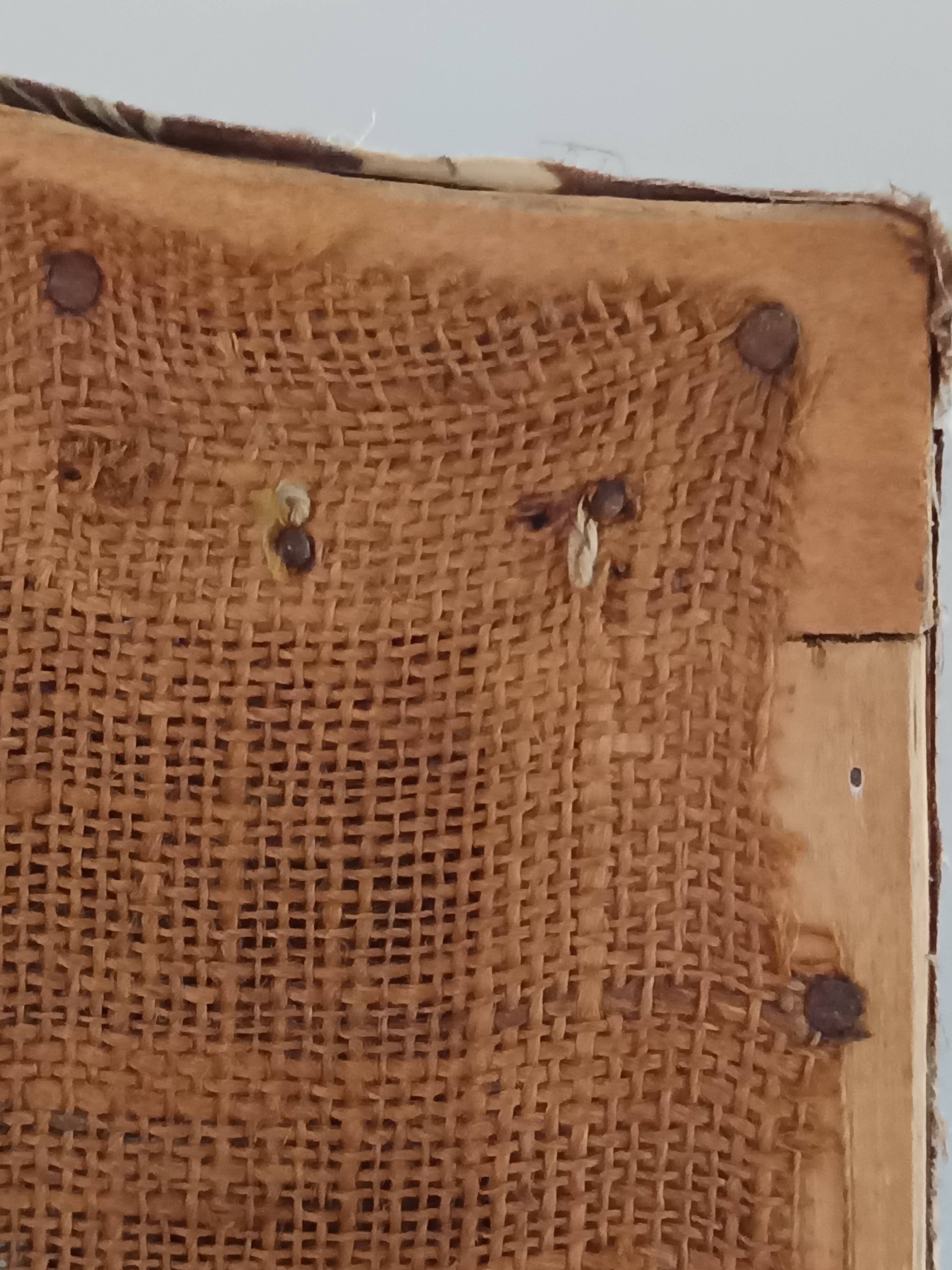 large antique headboard with 4 panels featuring Asian decor from the 1940s/50s