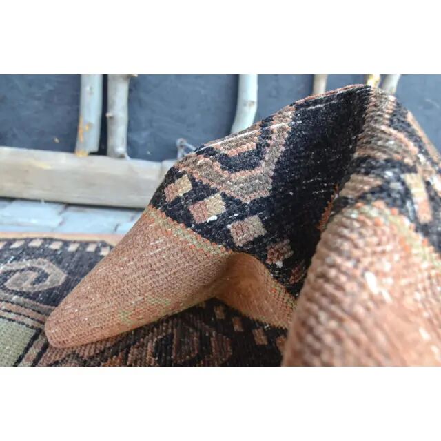 Colourful long Turkish decorative rug from the 1940s, 83x205 cm.