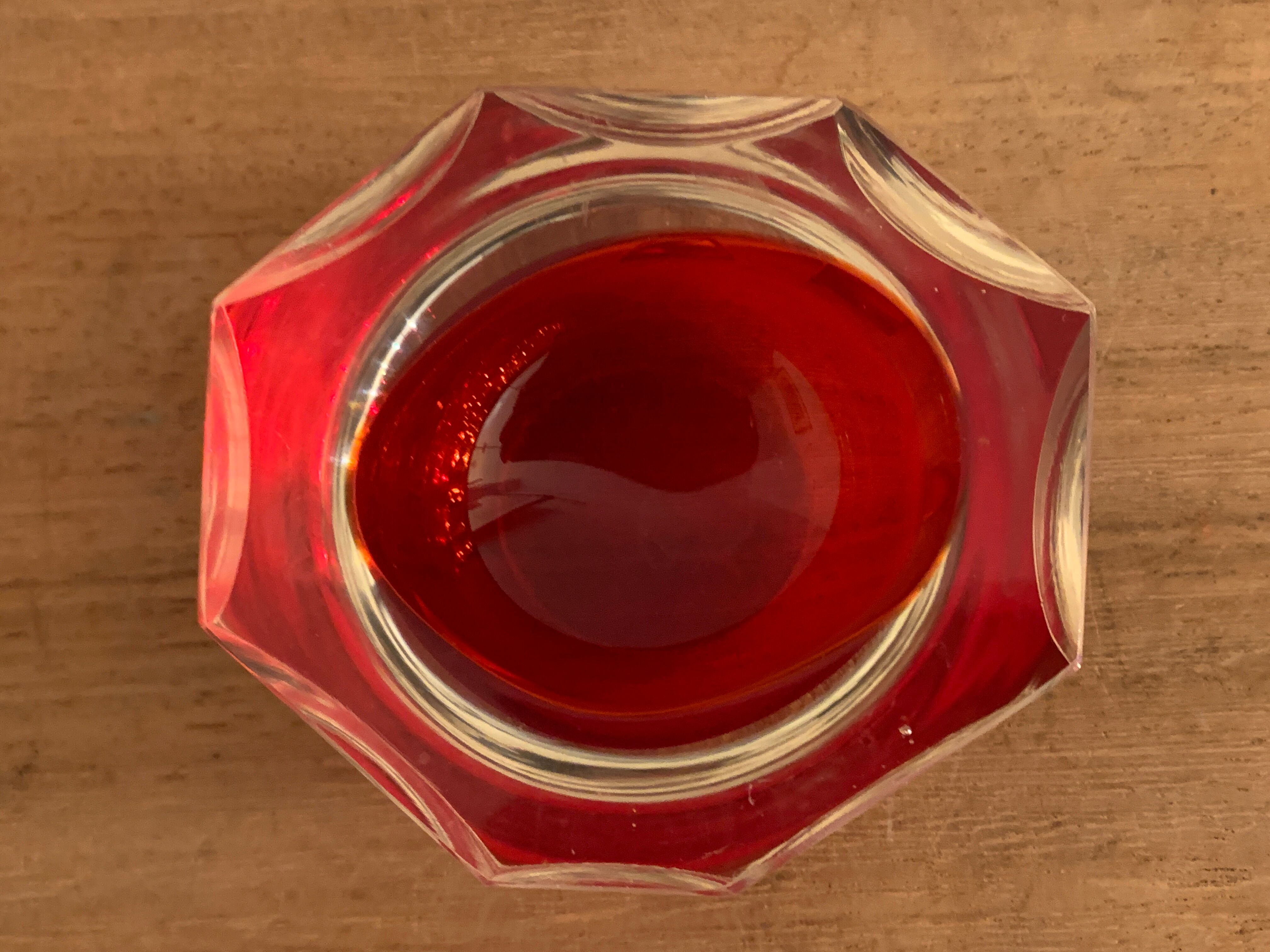 Murano red glass octagonal ashtray 1960