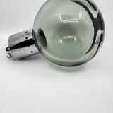 Pendant chandelier, chrome and smoked glass, eye ball design, space age, Italy, 1970s