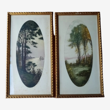 Deux gravures paysages ovales