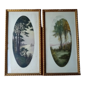 Deux gravures paysages ovales