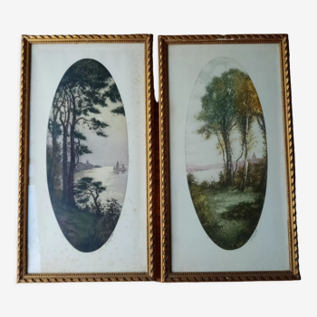 Two oval landscape engravings