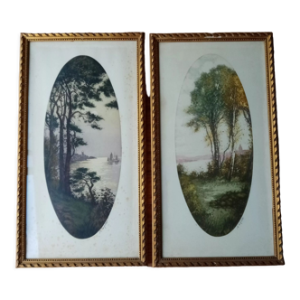 Two oval landscape engravings