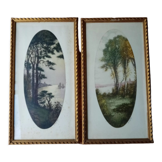 Deux gravures paysages ovales