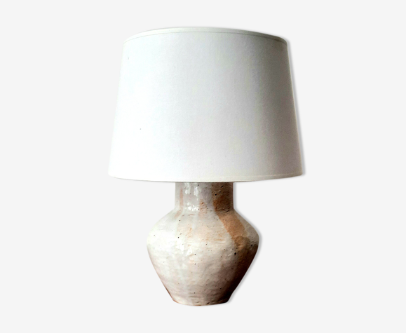 Brutalist table lamp in white enamelled ceramic Vintage of the 50s / 60s