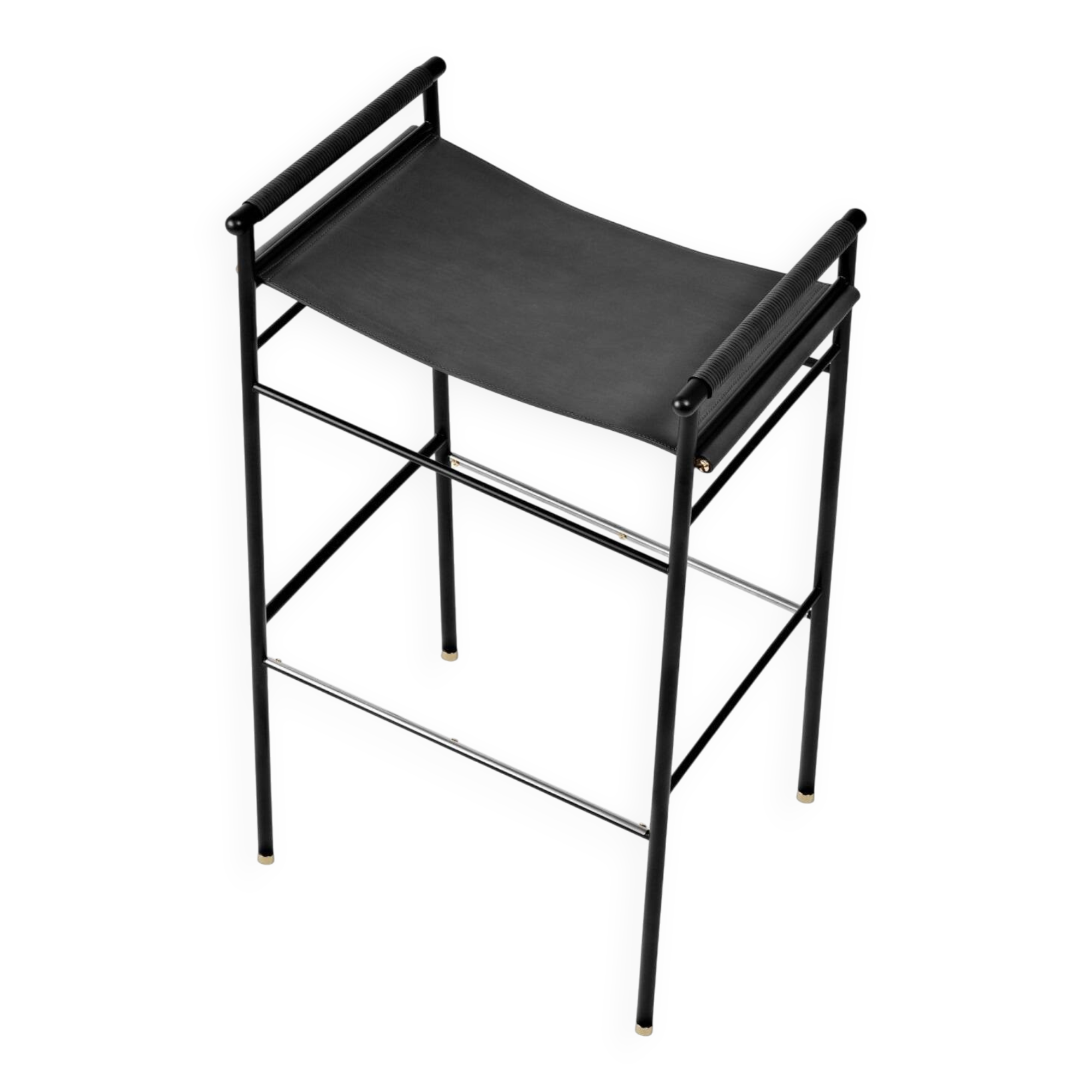 Contemporary bar stool "Repose" black seat, rubberwood structure.