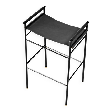 Contemporary bar stool "Repose" black seat, rubberwood structure.