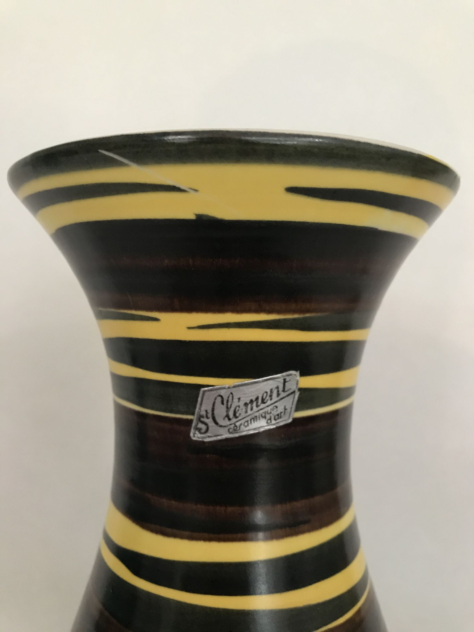 Demon vase Saint Clement, multicolored zebra decoration, numbered. Around 1950-1960