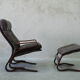 Mid century leather armchair and foot stool by Erda & Nordahl Solheim, Norway 1970's