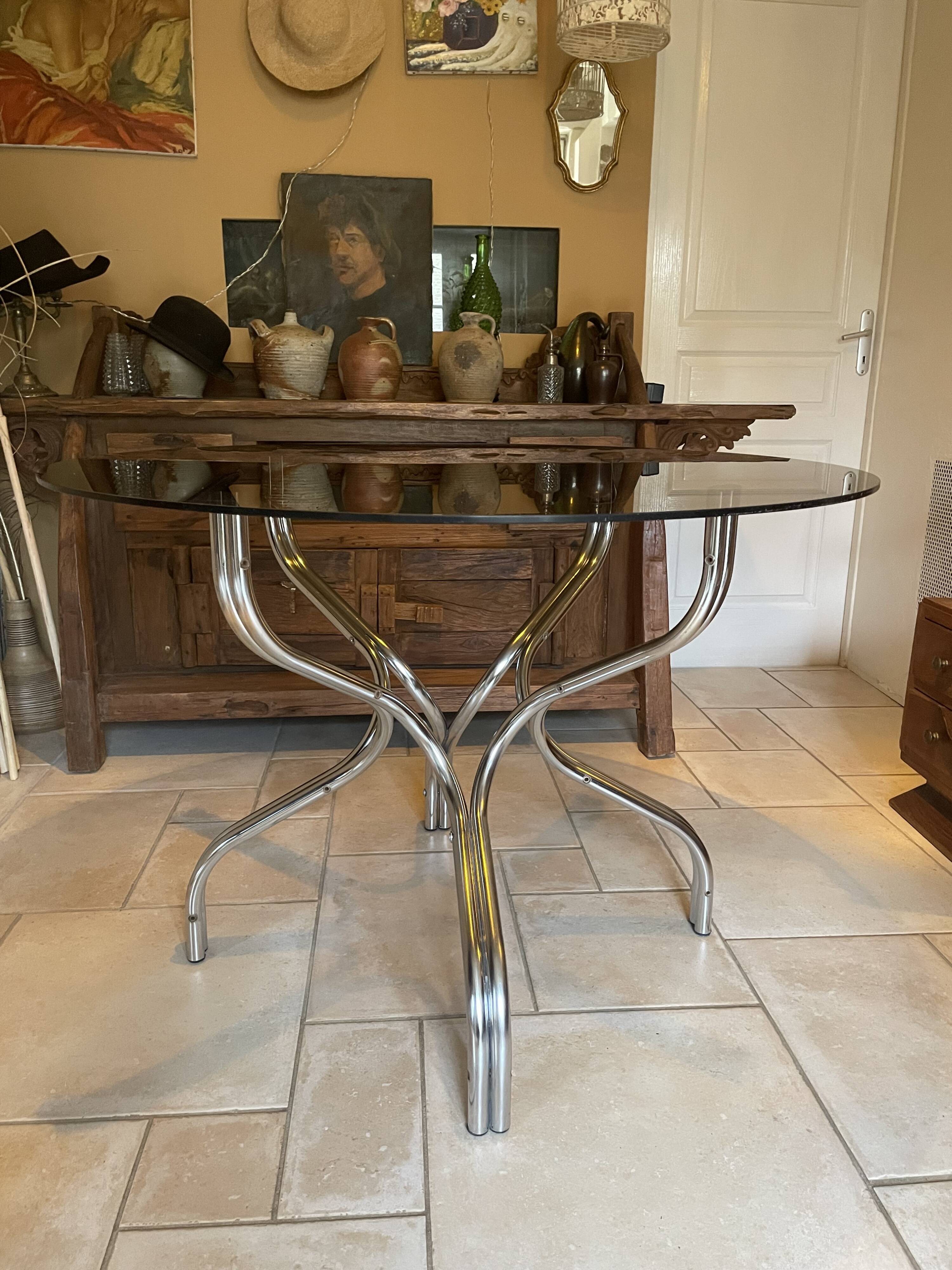 Vintage table with smoked glass top