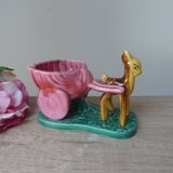 Pot, vase, small doe fawn planter pulling a vintage ceramic cart