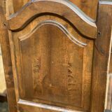 6 dining chairs in a country or farmhouse style, made of dark solid wood and rush-seated.