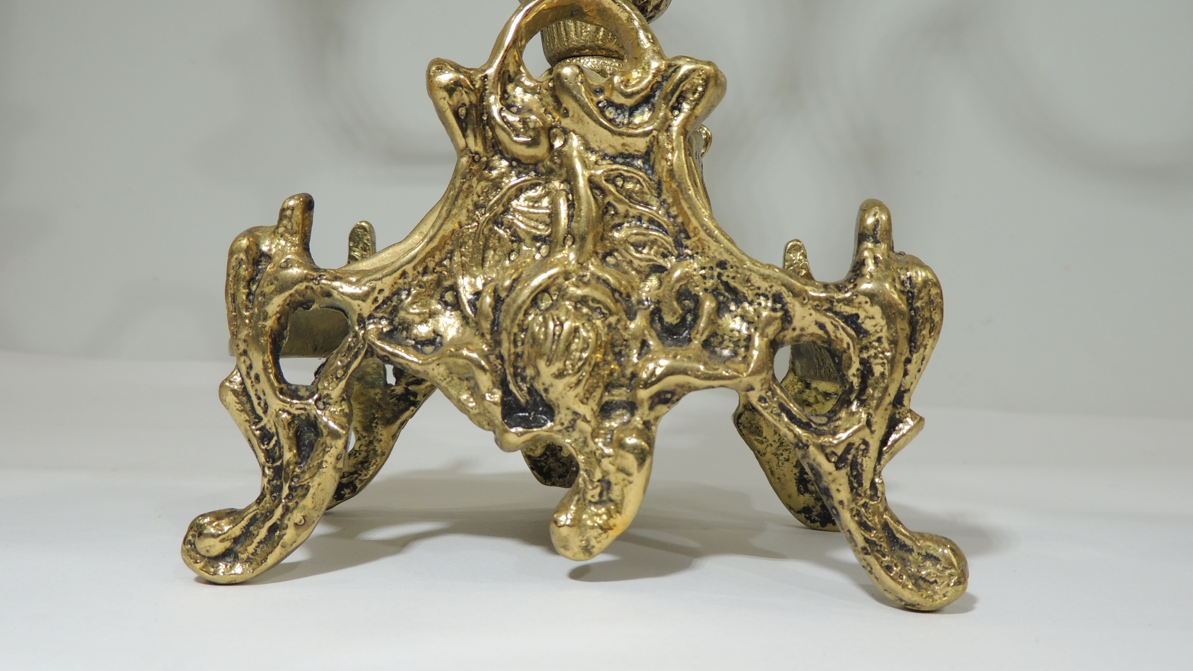 Pair of candle holders / golden brass / vintage / candelabra