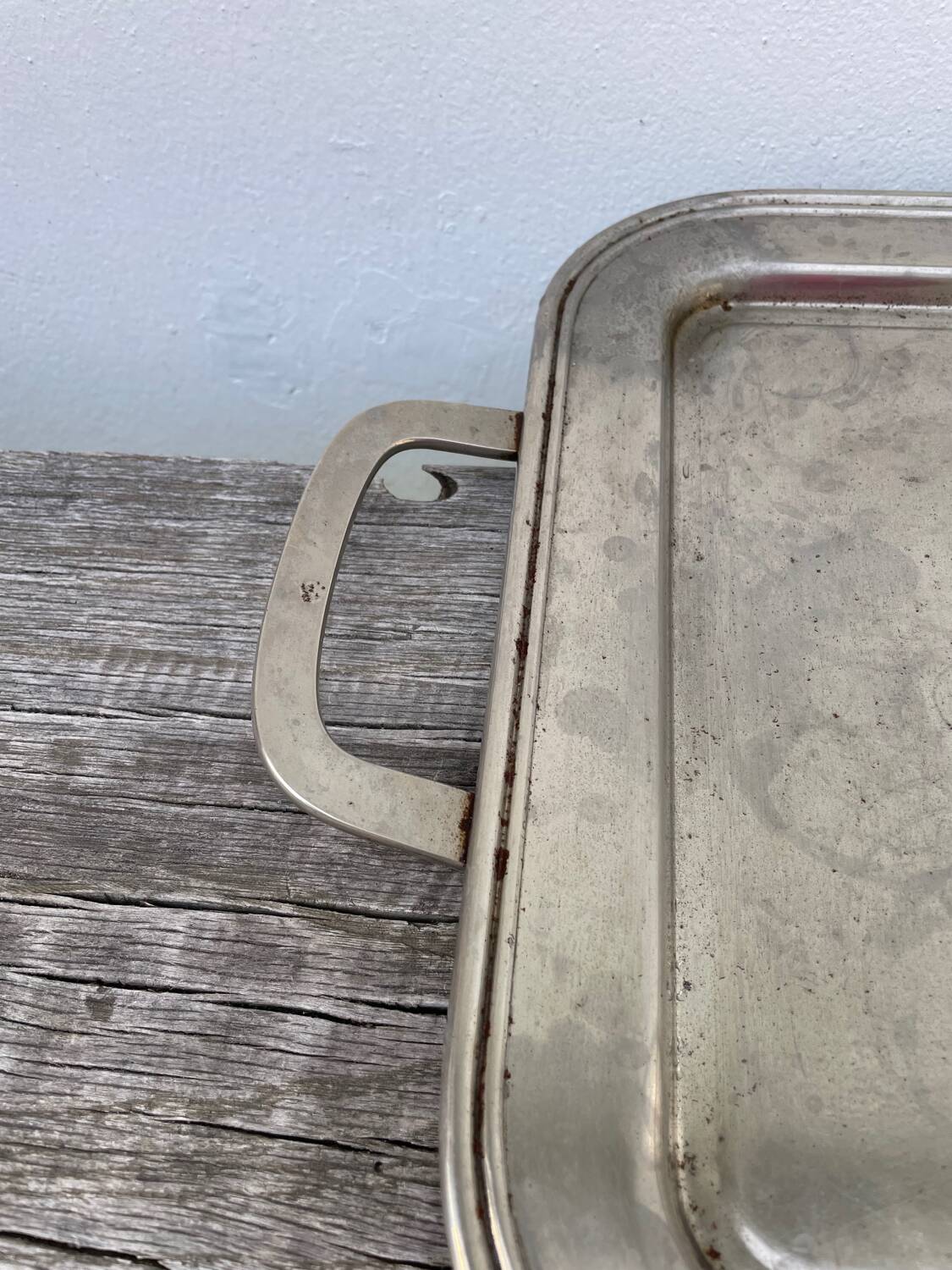 Rectangular silver metal tray