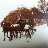 Old photograph 1900 stagecoach, horses and coachman State Railways
