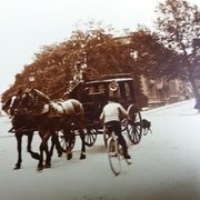 Old photograph 1900 stagecoach, horses and coachman State Railways