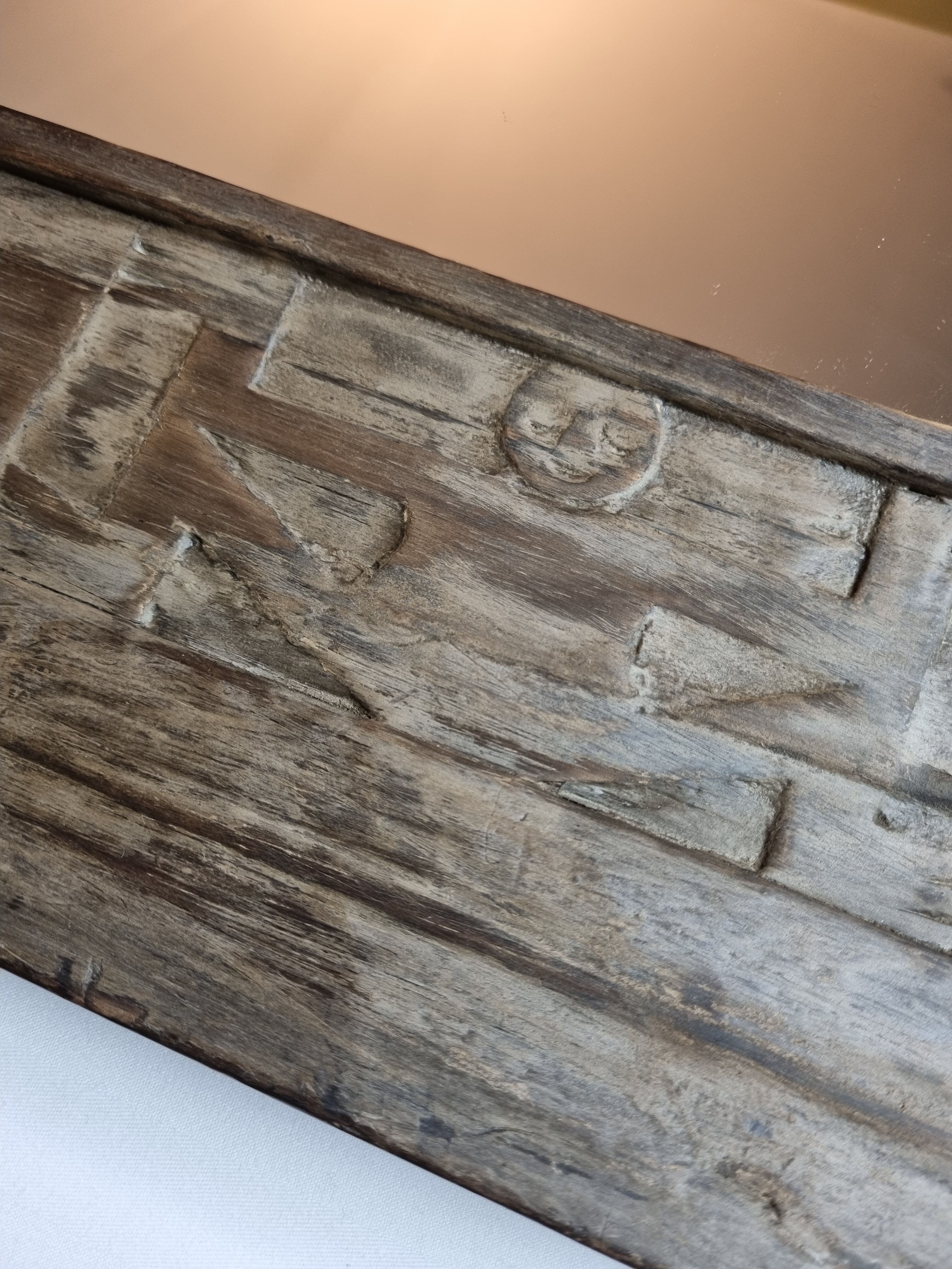 Old ethnic mirror in light wood, 62 cm