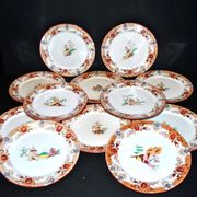 Sarreguemines dessert service 12 plates opaque earthenware bamboo polychrome Asian Chinese decor