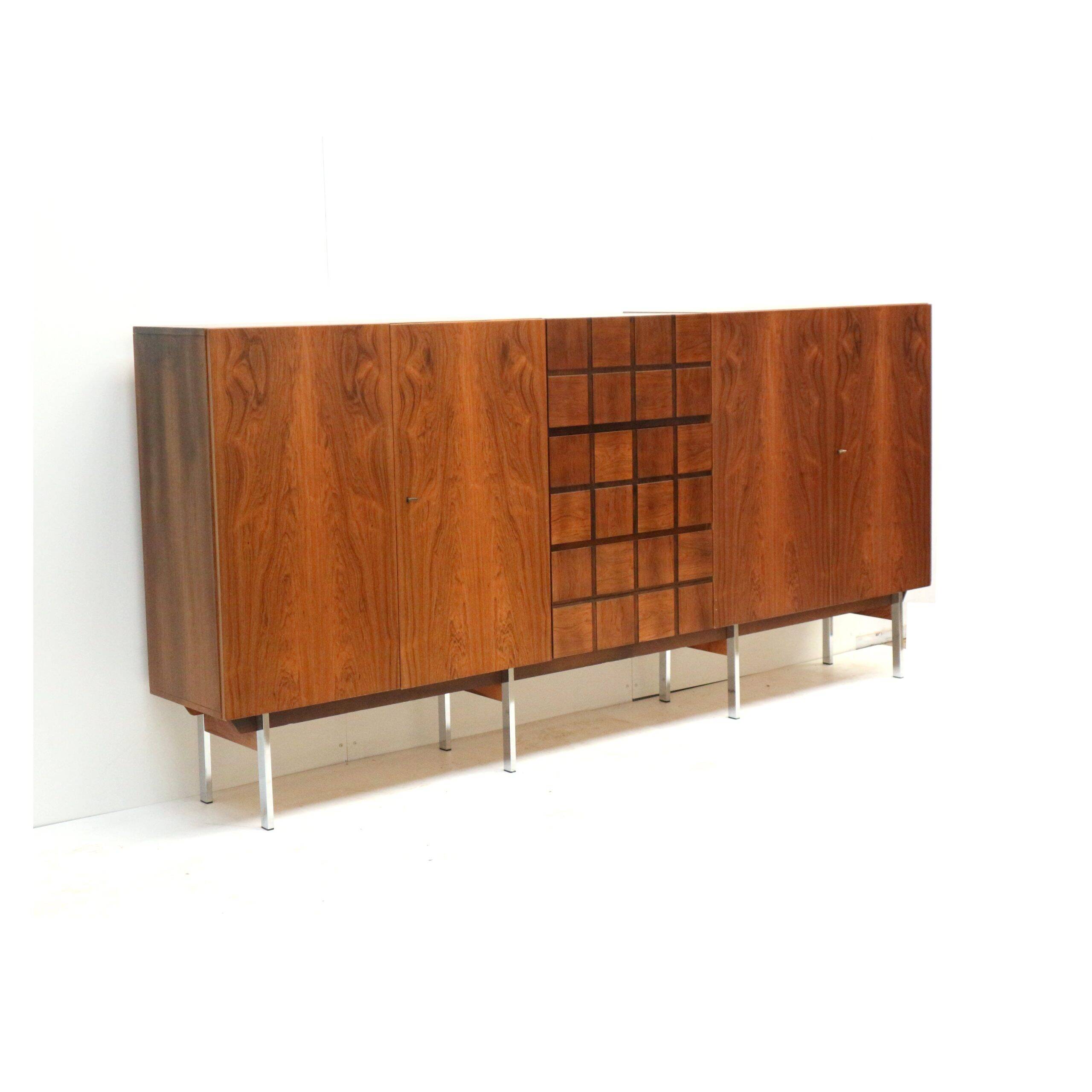 Unique vintage design sideboard made of rosewood with a bar section from the 1960s
